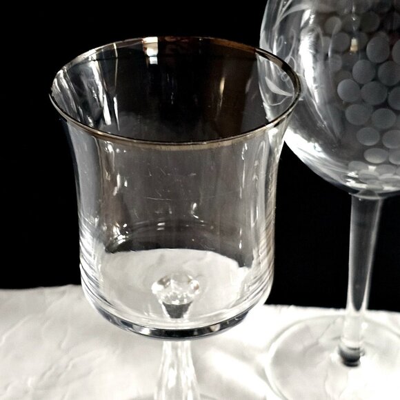 4 Mismatched Cordials Cocktail Glasses vtg mixed etched cut glassware party - Picture 2 of 9